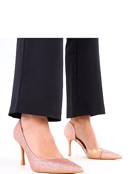 High heels Solea  Dazzling women\'s high heels made of high-quality synthetic leather, covered with a glittery finish. The pointed toe and slim stiletto heel 