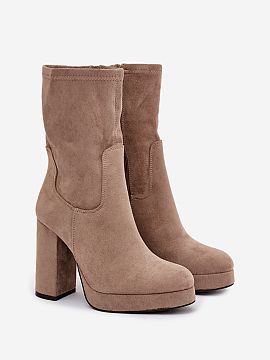 Heeled boots Step in style  Women\'s ankle boots made of soft eco suede are an elegant proposition for cooler days. Set on a high column heel beautifully slim the silho