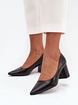 Block heel pumps Step in style  Women\'s pumps made of eco-leather are an elegant choice for any occasion. Made of smooth, durable material, they look stylish and timeless.