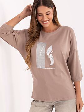 Bluzka Relevance  Casual women\'s blouse with a metallic print on the front is the perfect everyday option that adds a subtle glow to the styling. Made of sof
