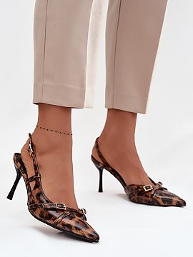 High heels Step in style  Women\'s pumps with open heel, set on a stiletto, are a perfect proposition for special occasions. In the front, there are two interlacing s