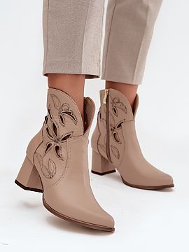 Heeled boots Step in style  Women\'s ankle boots made of natural leather. The lacy pattern adds originality and lightness to them, emphasizing the unique character of t