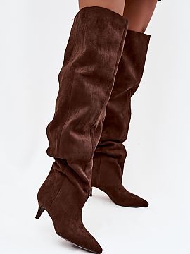 Heeled boots Step in style  Women\'s boots made of eco-suede. The model is set on a low stiletto heel. A characteristic feature of the shoes is the wide shaft, which no