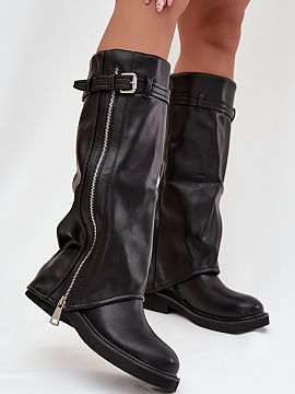 Kozaki Step in style  Women\'s boots with a folded shaft are a real hit of the autumn-winter season. Made of eco leather. Set on a flat heel, they are perfect for