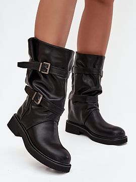 Thigh-Hight Boots Step in style  Women\'s eco leather boots are a fashionable and comfortable choice for colder days. Made of eco leather. Set on a flat heel, they provide c