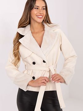 Coat Rue Paris  This elegant women\'s coat with fur is a perfect choice for the autumn/winter season, ideal for everyday wear, work, and more formal occasio
