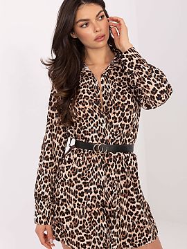 day dress Italy Moda  Stylish shirt dress with a simple cut is an ideal proposition for everyday wear for women who like fashion with character. The animal motif 