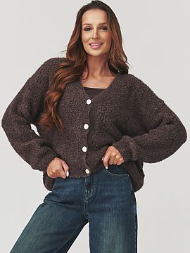 Cardigan Makadamia  A cozy sweater made of soft bouclé is a must-have in every woman\'s wardrobe. Made of fluffy, pleasant to the touch yarn, it provides warmt