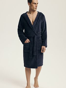 Men's bathrobe Henderson  Comfortable men\'s bathrobe with a loose cut, made of smooth fabric, perfect for wearing at home and during relaxation. Model with a hood, l