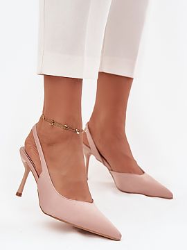 High heels Step in style  Stylish women\'s high heels made of high-quality textile material are the quintessence of feminine elegance. The model with an open heel sub