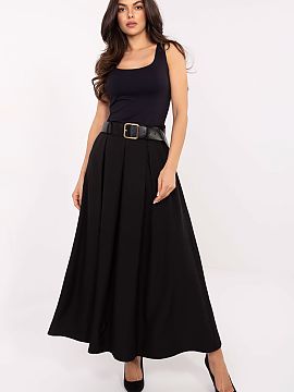 Long skirt Italy Moda  Elegant and feminine long flared maxi skirt with pleats on the front, combining comfort with a classic style suitable for both work and ever