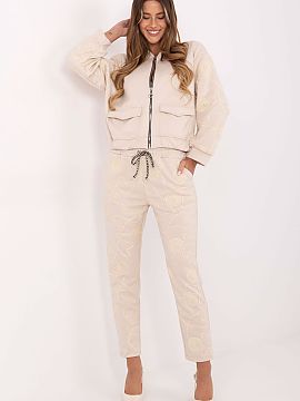 Complete Italy Moda  Stylish and comfortable women\'s tracksuit set consisting of a zip-up hoodie and pants with a tie at the waist. Made of high-quality blend o