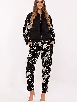 Complete Italy Moda  Stylish and comfortable women\'s tracksuit set consisting of a zip-up hoodie and pants with a tie at the waist. Made of high-quality blend o