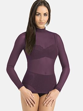 Bluzka Teyli  Women\'s blouse with a turtleneck made of high-quality purple mesh. The turtleneck has long sleeves that fit perfectly to the arms. The semi