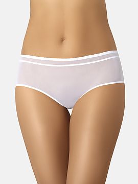 Fiji Teyli  Classic white mesh panties made of thin and delicate mesh that is not finished with elastic, so the panties can be worn under fitted clothin