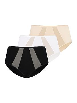 Set Teyli  Tri-pack of women\'s panties in three colors black white and beige. The panties in the set have a high waist reaching halfway to the navel, 