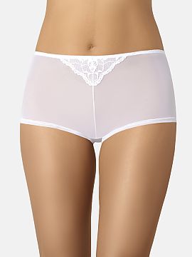 Shorts Teyli  Women\'s white shorts made of delicate and transparent mesh. They have a high waist and are heavily covered, which effectively masks imperfe