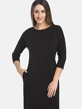 day dress Teyli  Women\'s dress in deep black color. It is made of breathable cotton pleasant to the touch and for a female body. In addition to cotton, the 
