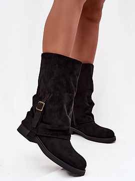 Kozaki Step in style  Women\'s boots made of eco suede are the perfect choice for women who appreciate style and comfort in one. The model set on a flat heel prov