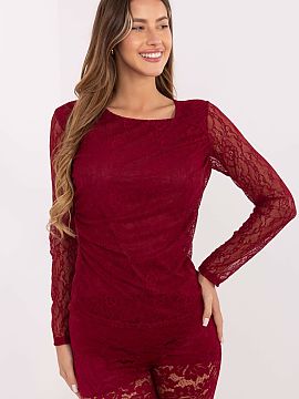 Bluzka Italy Moda  Elegant and feminine lace blouse that combines elegance with subtle romantic style. Made of high-quality nylon and spandex blend, it is elas