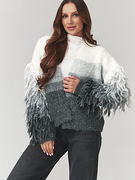 Cardigan Makadamia  Stylish women\'s sweater in gray and beige is a combination of comfort and unique design. The model made of soft, pleasant to the touch yarn
