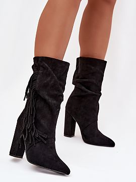 Heeled boots Step in style  Women\'s ankle boots made of soft eco suede. The model set on a stable pillar-type heel with pointed toes beautifully slenderizes the legs a