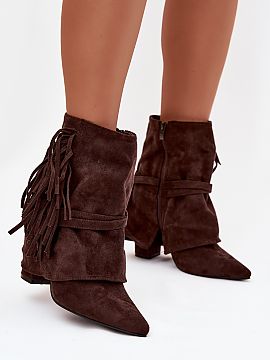 Heeled boots Step in style  Women\'s ankle boots made of eco suede are the perfect combination of style and original details that attract attention. The overlapping upp