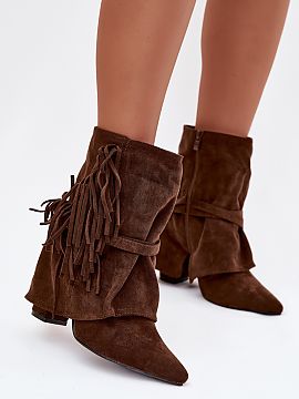 Heeled boots Step in style  Women\'s ankle boots made of eco-suede are the perfect combination of style and original details that catch the eye. The overlapping upper s