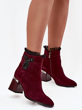 Heeled boots Step in style  Elegant women\'s ankle boots made of natural suede are the perfect combination of style and comfort. The model has been insulated, making it