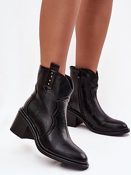 Heeled boots Step in style  Women\'s cowboy-style ankle boots, made of eco leather, are a proposal for women who appreciate the combination of comfort and fashionable l