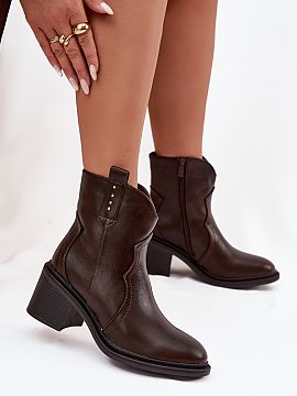 Heeled boots Step in style  Women\'s cowboy-style ankle boots made of eco leather are a proposal for women who appreciate the combination of comfort and a fashionable l