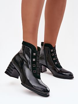 Heeled boots Step in style  Women\'s ankle boots made of natural, patent leather are a proposal for women who appreciate elegance in a modern edition. The glossy surfac