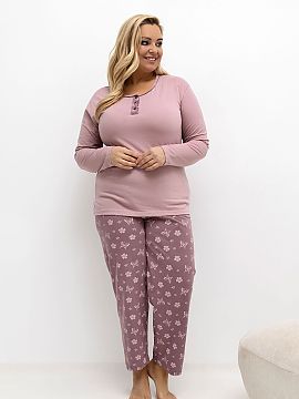Plus Size Pajamas Forever Pink  Women\'s plus size pajamas are a comfortable, two-piece set consisting of a top and long pants. The top is a comfortable blouse with a round