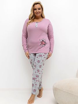 Plus Size Pajamas Forever Pink  Women\'s plus size pajamas are a comfortable and stylish set consisting of a long-sleeved top and long pants. The top has a round neckline a