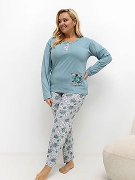 Plus Size Pajamas Forever Pink  The plus size women\'s pajama is a comfortable and stylish set consisting of a long-sleeved top and long pants. The top has a round neckline