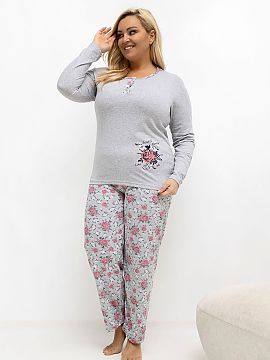 Plus Size Pajamas Forever Pink  Women\'s plus size pajamas are a comfortable and stylish set consisting of a long-sleeved shirt and long pants. The shirt has a round neckli