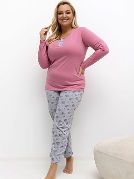 Plus Size Pajamas Forever Pink  Women\'s plus size pajamas are a comfortable, two-piece set that combines comfort with subtle, feminine aesthetics. The set includes a long-