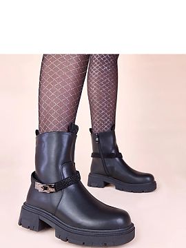 Botki Solea  Discover unique black platform boots embellished with zircons Nathe from the renowned brand Gemre. These flat boots are a combination of mod