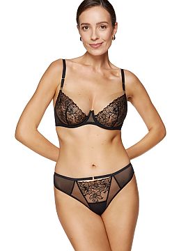 Stringi Gorteks  Discover the comfortable black Fleur thongs. Elegant, floral embroidery on the front of the lingerie. Shiny elastic band decorated with a go