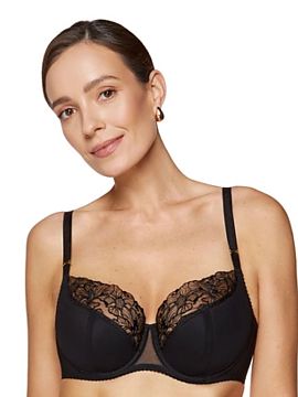 Semi-soft Gorteks  Discover the semi-soft bra Fleur adorned with an extremely elegant and feminine floral embroidery. The lower part of the cups is made of thi
