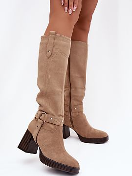 Heeled boots Step in style  Women\'s boots made of eco suede. Set on a column heel. Fastened with a zipper, ensuring easy putting on, and insulation with a shoe lining 
