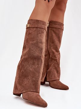 Heeled boots Step in style  Women\'s Eco Suede Boots with a rolled shaft on a heel are the perfect choice for women looking for a combination of elegance and comfort. T