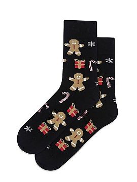 Socks Gatta  Add a little bit of holiday charm to your wardrobe with these high socks decorated with cute gingerbread men, colorful presents, and classic
