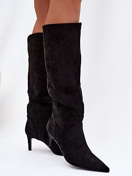 Heeled boots Step in style  Women\'s boots made of soft eco suede are an elegant and feminine proposal for colder days. The model set on a slim stiletto beautifully sli