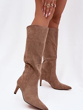 Heeled boots Step in style  Women\'s boots made of soft eco suede are an elegant and feminine proposition for cooler days. The model set on a slim stiletto beautifully 