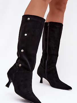 Heeled boots Step in style  Women\'s boots made of eco suede are an elegant model perfect for cooler days. Fastened with a zipper, they ensure comfortable putting on an