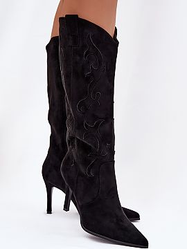 Heeled boots Step in style  Women\'s boots made of eco suede. The shaft inspired by cowboy boots gives them character, while the slim stiletto heel and pointed toes emp