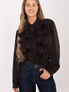 long sleeve shirt Factory Price  This elegant women\'s shirt with a classic cut amazes with its exceptional detail - a wide, pleated jabot placed in the front, which gives i