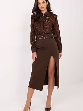 Skirt Rue Paris  Stylish, elegant midi length skirt, perfect for formal occasions, parties, and evening outings. Made of a blend of viscose and nylon, making