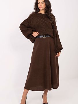 Skirt Rue Paris  Stylish and feminine knitted midi skirt, made of ribbed material with a diverse texture. Thanks to the polyester and elastane blend, the mod